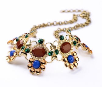 女人飾界 歐美時(shí)尚飾品廠家批發(fā)直銷，新款褐色寶石花朵圓環(huán)項(xiàng)鏈引領(lǐng)潮流